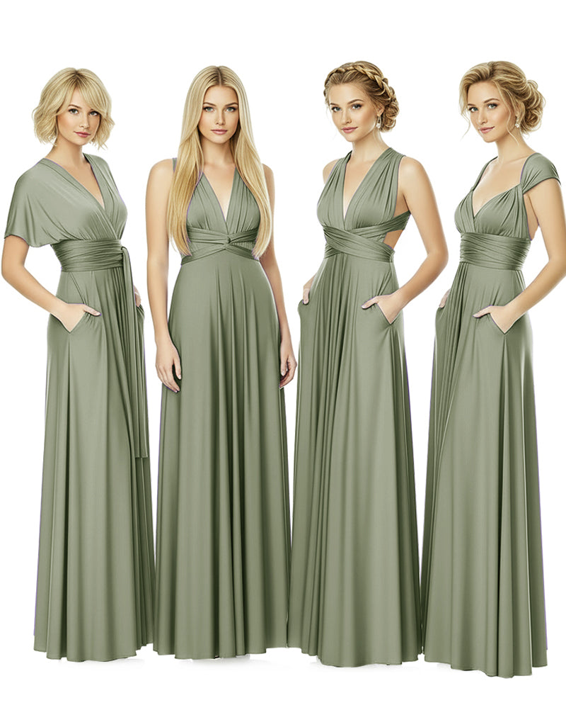 Convertible Bridesmaid Convertible Infinity Dress With Pockets Regular Plus size Wedding Bridal Party Bridemaids Gowndusty sage 