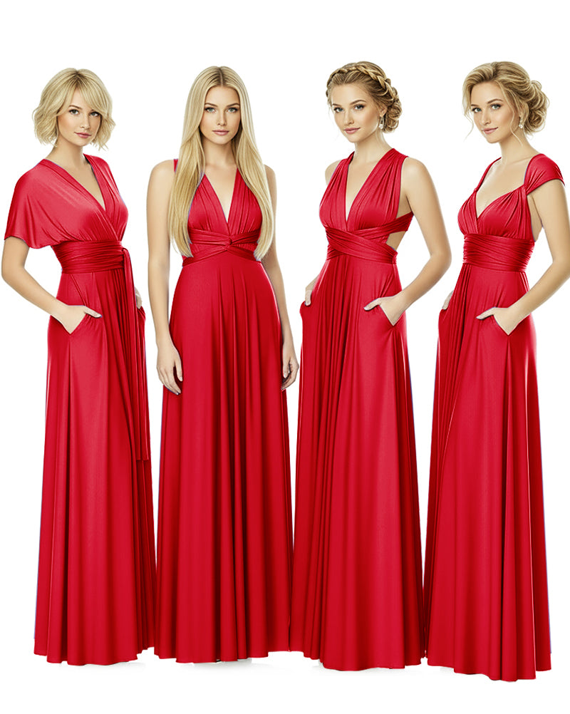 Convertible Bridesmaid Convertible Infinity Dress With Pockets Regular Plus size Wedding Bridal Party Bridemaids Gownred 