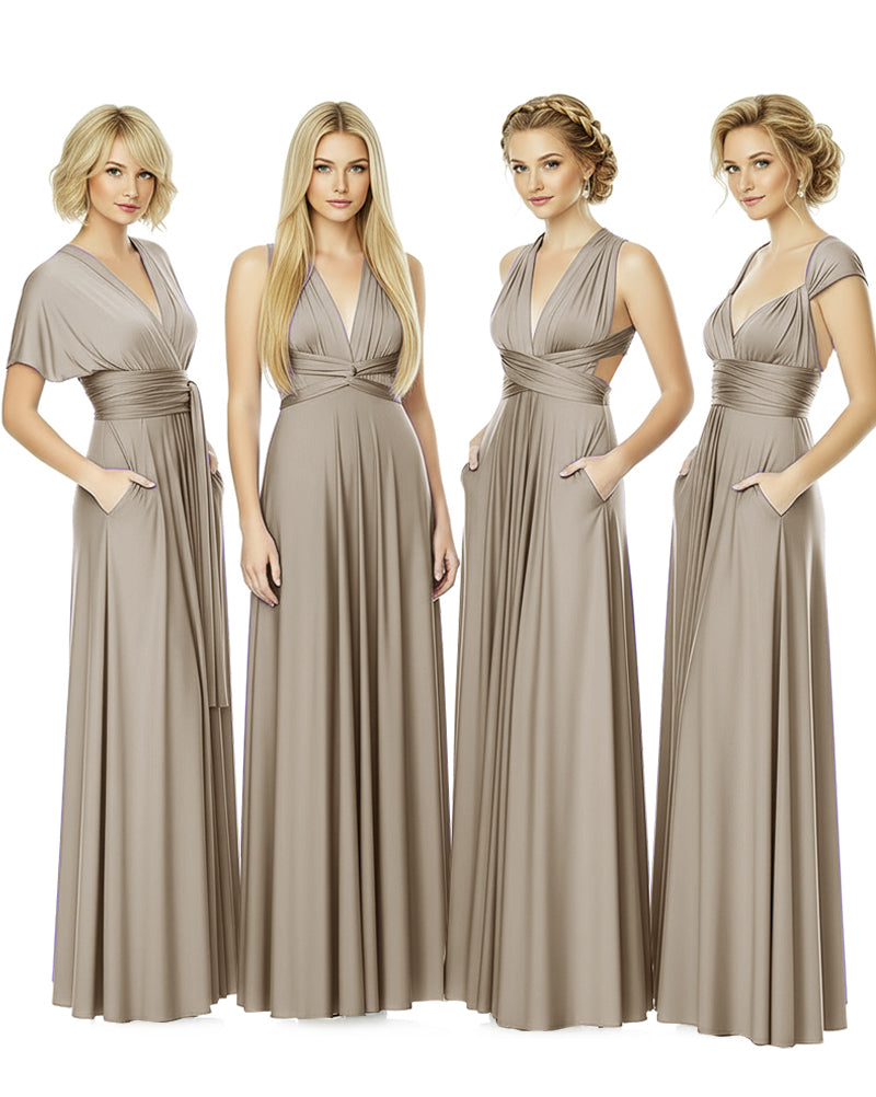 Convertible Bridesmaid Convertible Infinity Dress With Pockets Regular Plus size Wedding Bridal Party Bridemaids Gowntaupe 