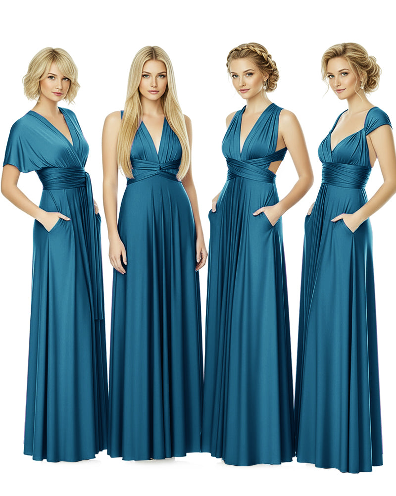 Convertible Bridesmaid Convertible Infinity Dress With Pockets Regular Plus size Wedding Bridal Party Bridemaids Gownteal blue 