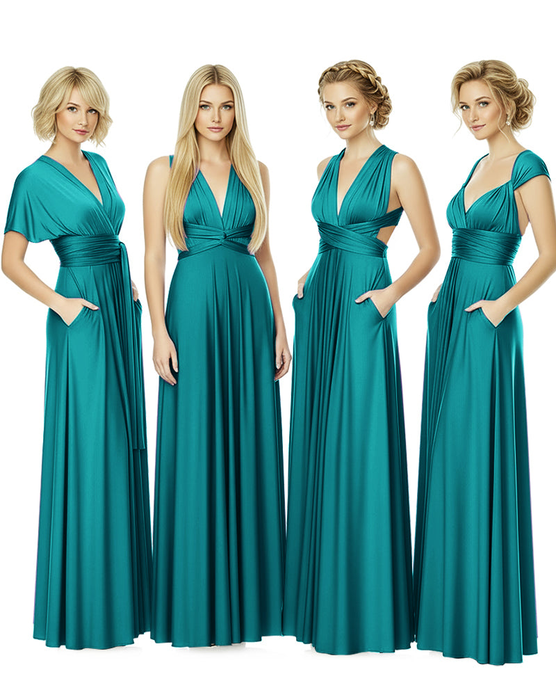 Convertible Bridesmaid Convertible Infinity Dress With Pockets Regular Plus size Wedding Bridal Party Bridemaids Gownteal green 