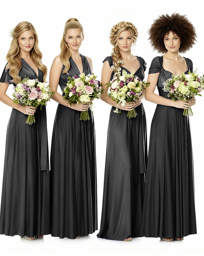 Convertible Bridesmaid Infinity Dress with Pockets Regular Plus size Wedding Bridal Party Bridemaids Gownblack 