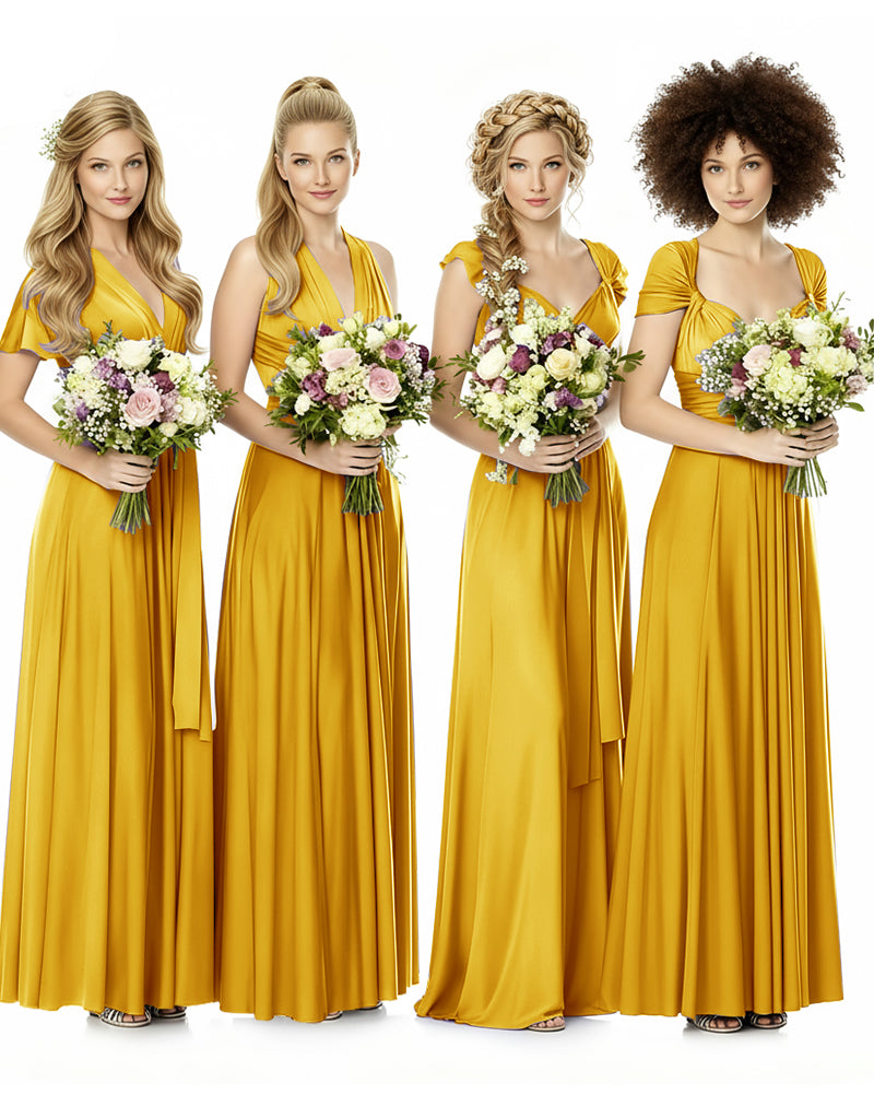Convertible Bridesmaid Infinity Dress with Pockets Regular Plus size Wedding Bridal Party Bridemaids Gownmustard yellow 