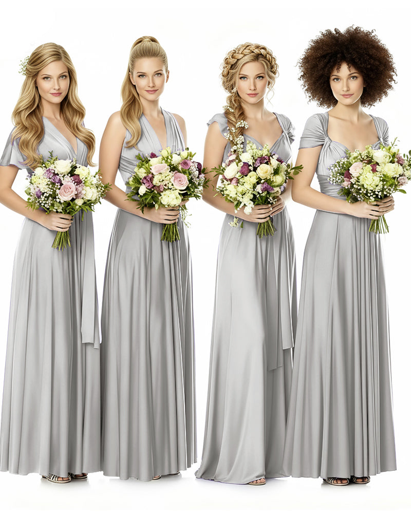 Convertible Bridesmaid Infinity Dress with Pockets Regular Plus size Wedding Bridal Party Bridemaids Gownsilver 