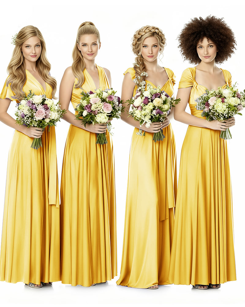 Convertible Bridesmaid Infinity Dress with Pockets Regular Plus size Wedding Bridal Party Bridemaids Gownyellow 