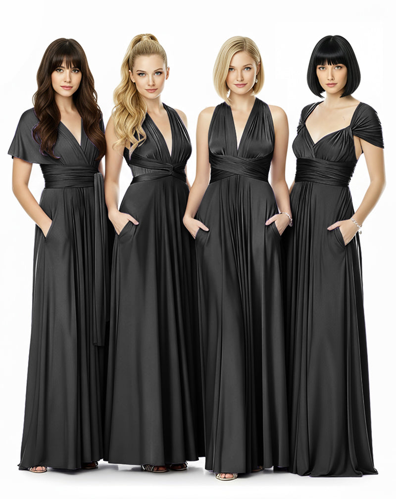 convertible dress floor length infinity dress with pockets transformer maxi multiway wrap dress for bridesmaid black 