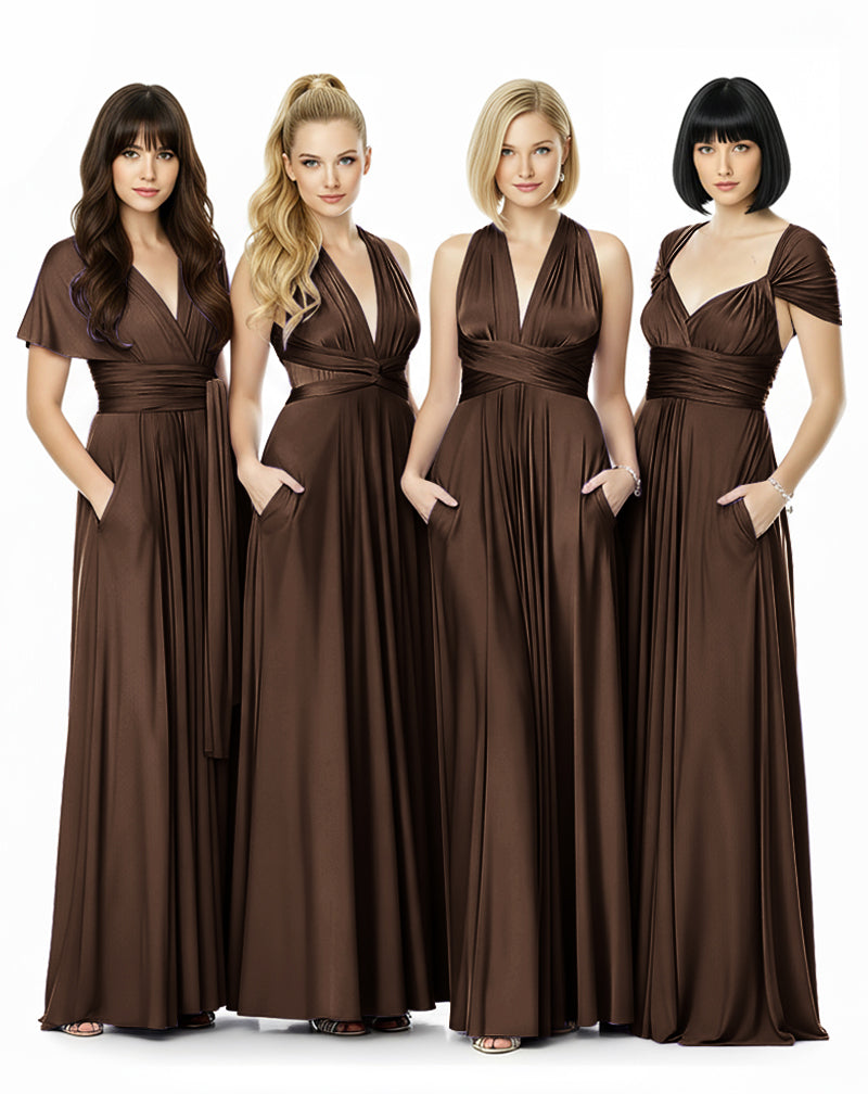 convertible dress floor length infinity dress with pockets transformer maxi multiway wrap dress for bridesmaid brown 