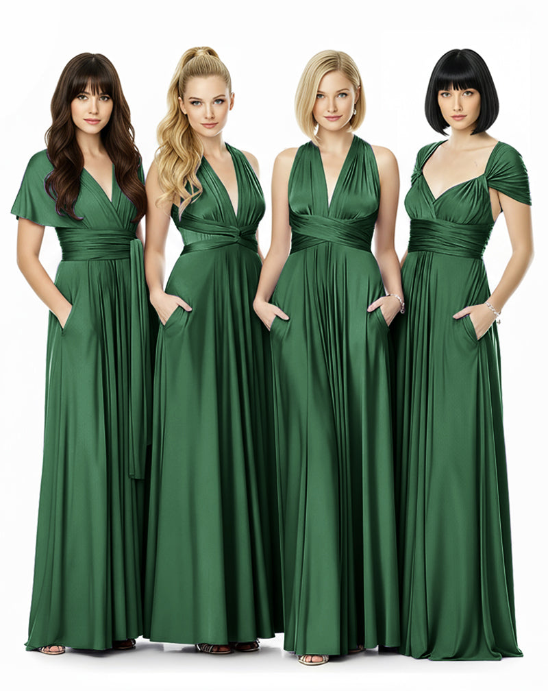 convertible dress floor length infinity dress with pockets transformer maxi multiway wrap dress for bridesmaid dark green 