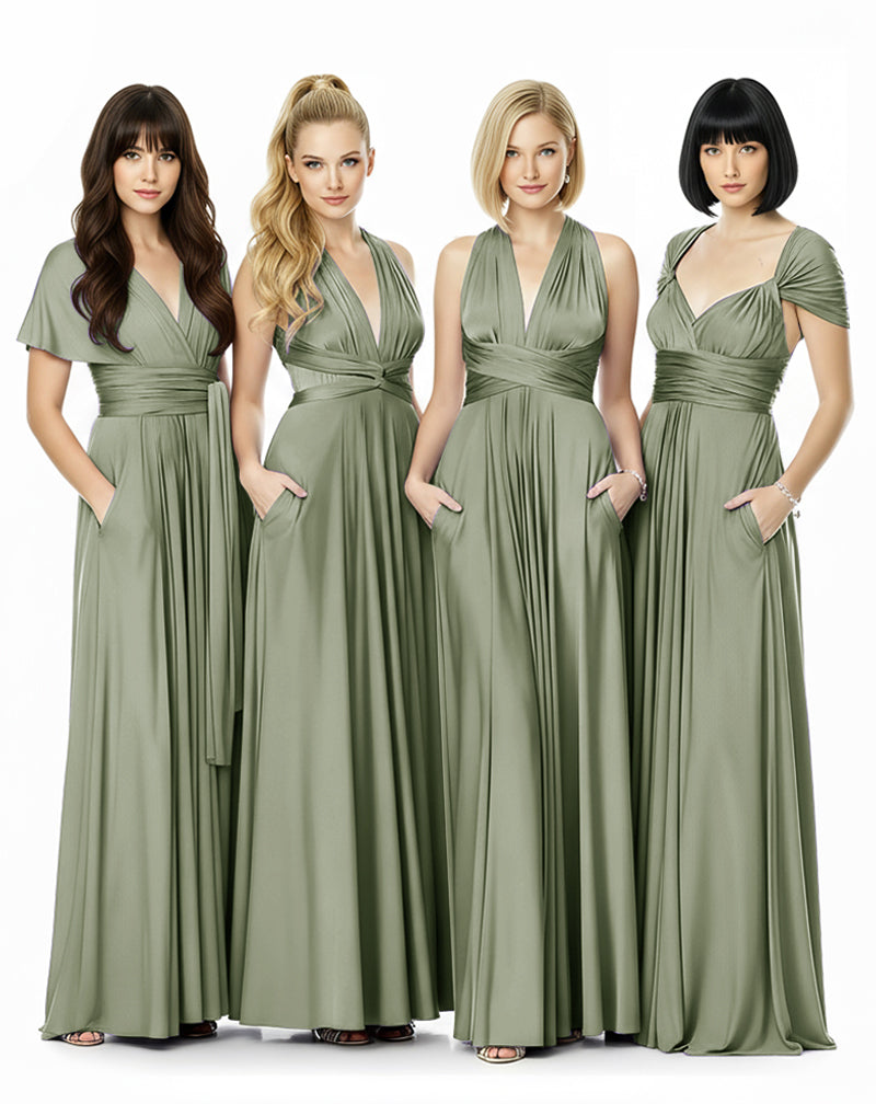 convertible dress floor length infinity dress with pockets transformer maxi multiway wrap dress for bridesmaid dusty sage 