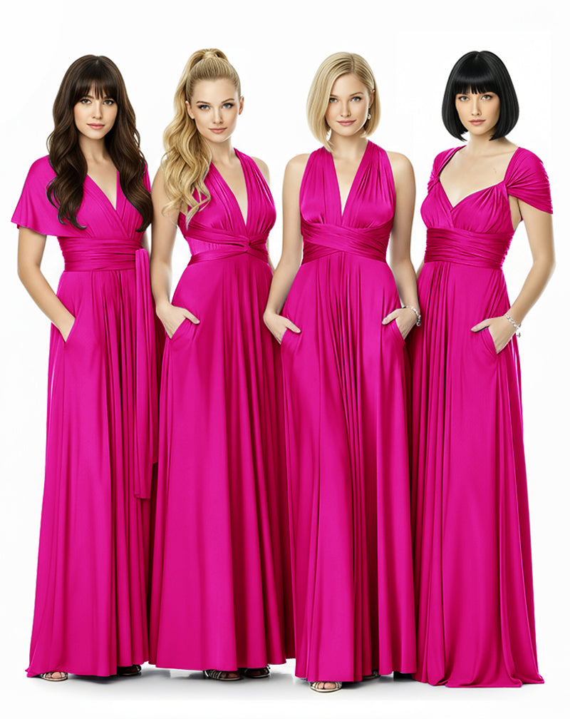 convertible dress floor length infinity dress with pockets transformer maxi multiway wrap dress for bridesmaid fuchsia 