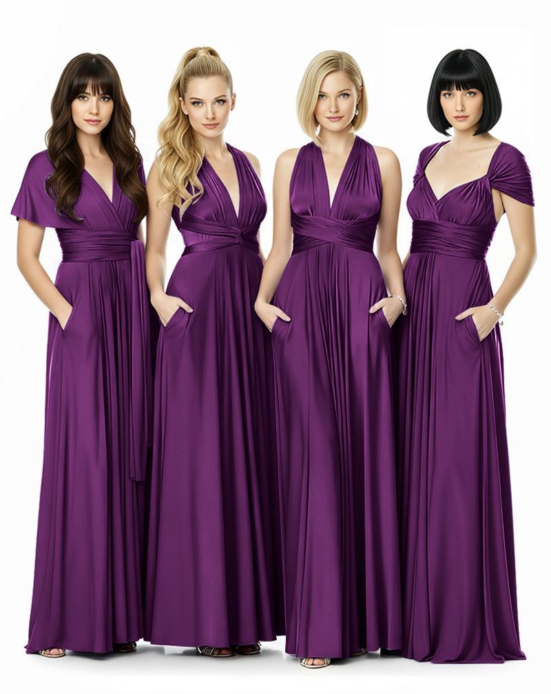 convertible dress floor length infinity dress with pockets transformer maxi multiway wrap dress for bridesmaid grape 