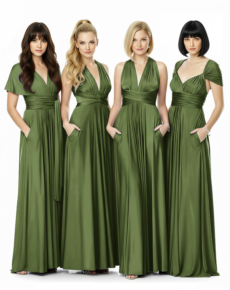 convertible dress floor length infinity dress with pockets transformer maxi multiway wrap dress for bridesmaid olive 