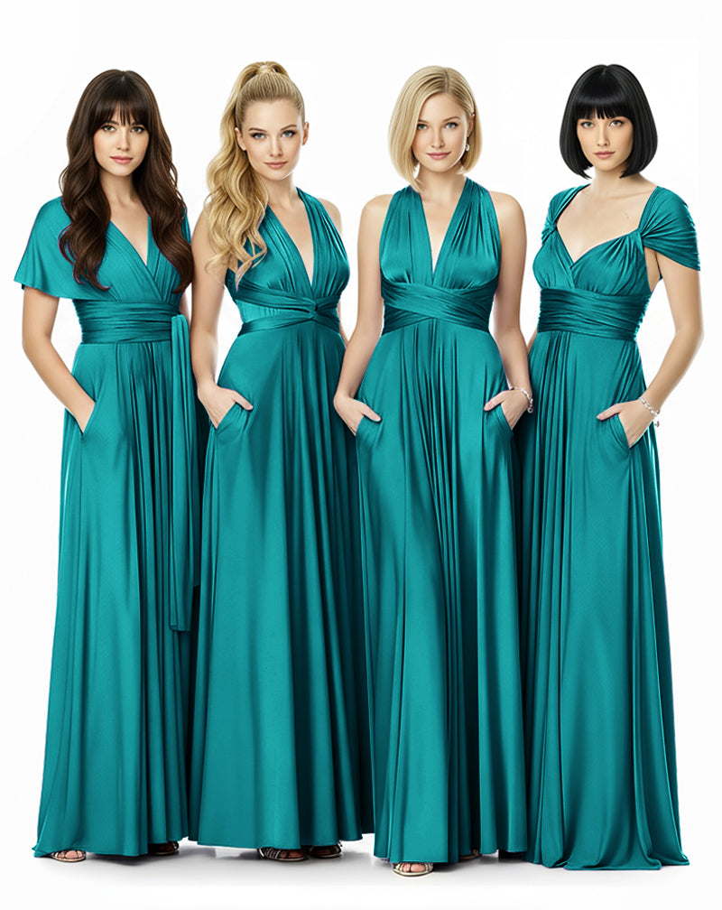 convertible dress floor length infinity dress with pockets transformer maxi multiway wrap dress for bridesmaid teal green 
