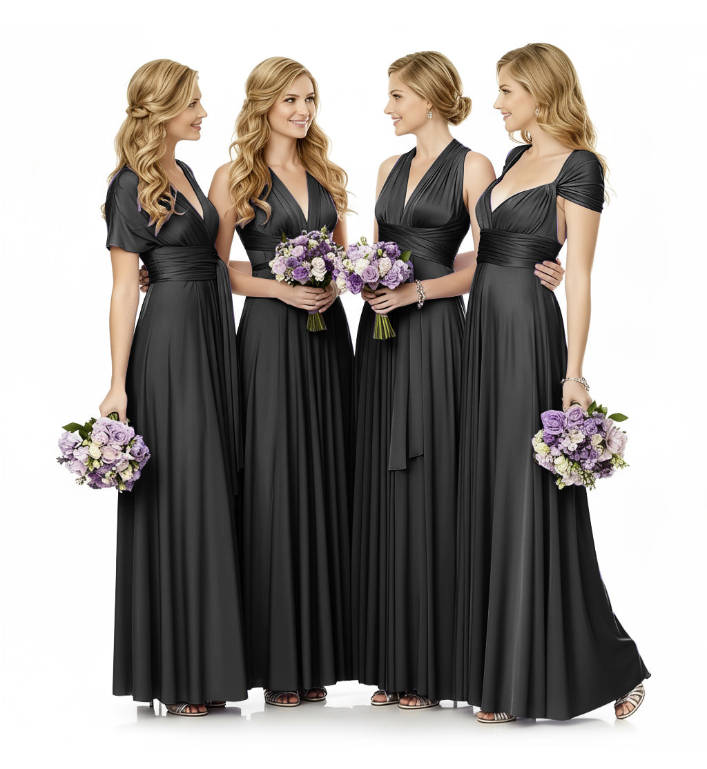 Convertible Infinity Maxi Multiway Dress With Pockets Regular Plus size Wedding Bridal Party Bridemaids Gown black 