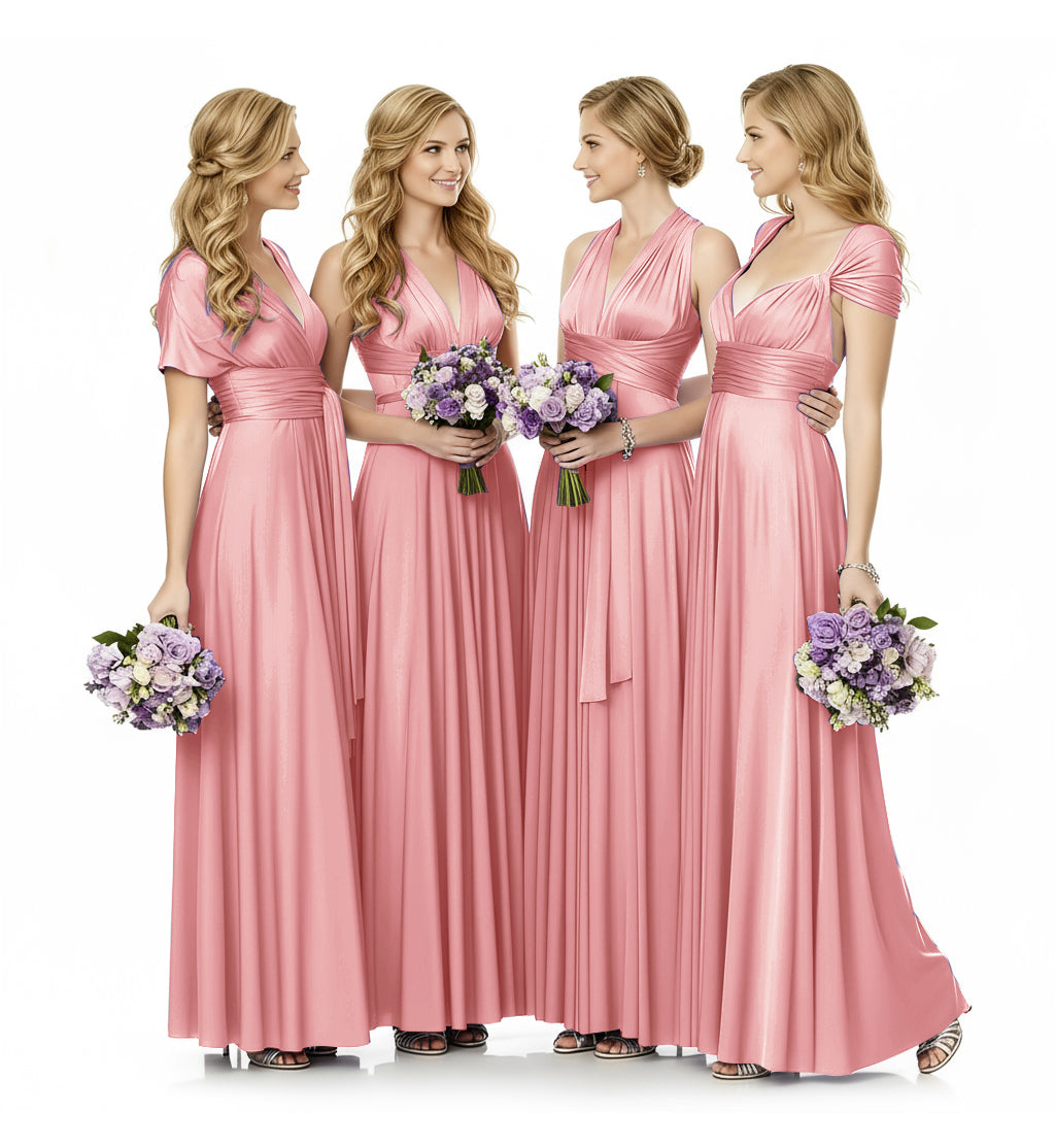 Convertible Infinity Maxi Multiway Dress With Pockets Regular Plus size Wedding Bridal Party Bridemaids Gown blushing pink 