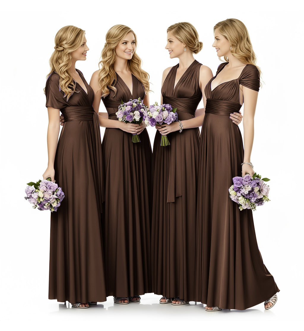 Convertible Infinity Maxi Multiway Dress With Pockets Regular Plus size Wedding Bridal Party Bridemaids Gown brown 