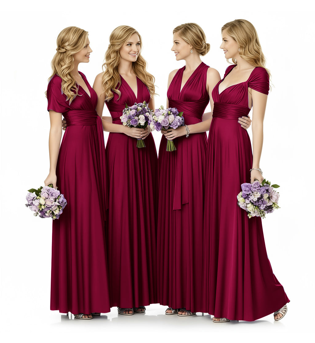 Convertible Infinity Maxi Multiway Dress With Pockets Regular Plus size Wedding Bridal Party Bridemaids Gown burgundy 