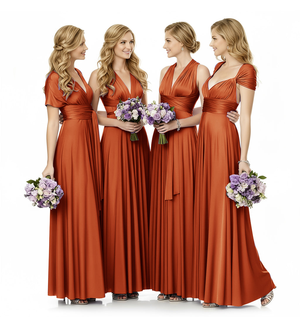 Convertible Infinity Maxi Multiway Dress With Pockets Regular Plus size Wedding Bridal Party Bridemaids Gown burnt orange 