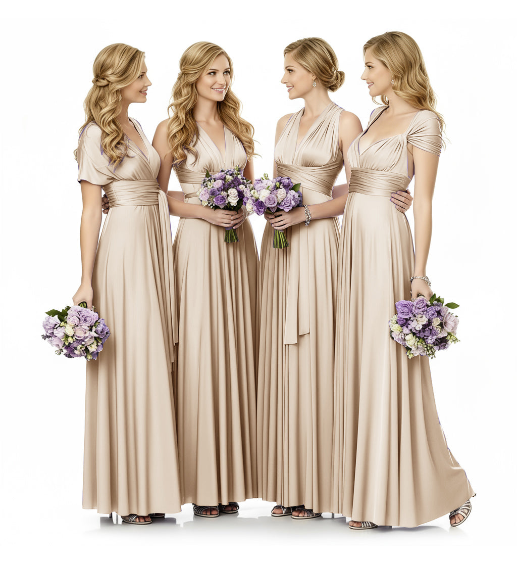 Convertible Infinity Maxi Multiway Dress With Pockets Regular Plus size Wedding Bridal Party Bridemaids Gown champagne 