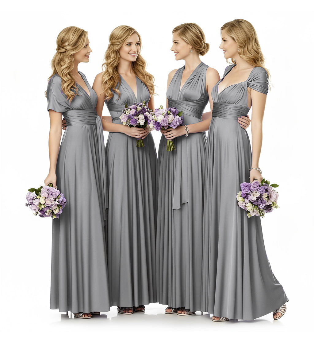 Convertible Infinity Maxi Multiway Dress With Pockets Regular Plus size Wedding Bridal Party Bridemaids Gown charcoal grey 