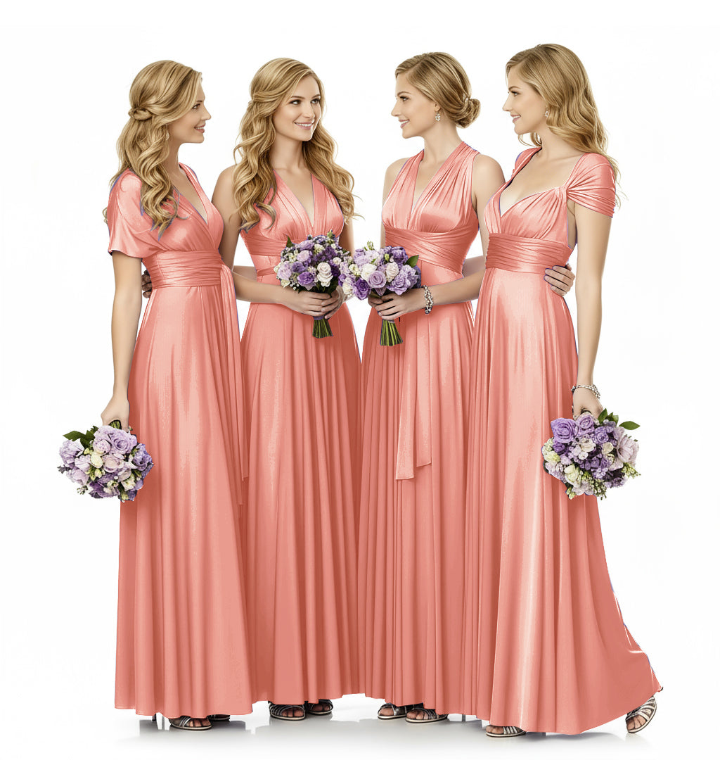 Convertible Infinity Maxi Multiway Dress With Pockets Regular Plus size Wedding Bridal Party Bridemaids Gown coral 