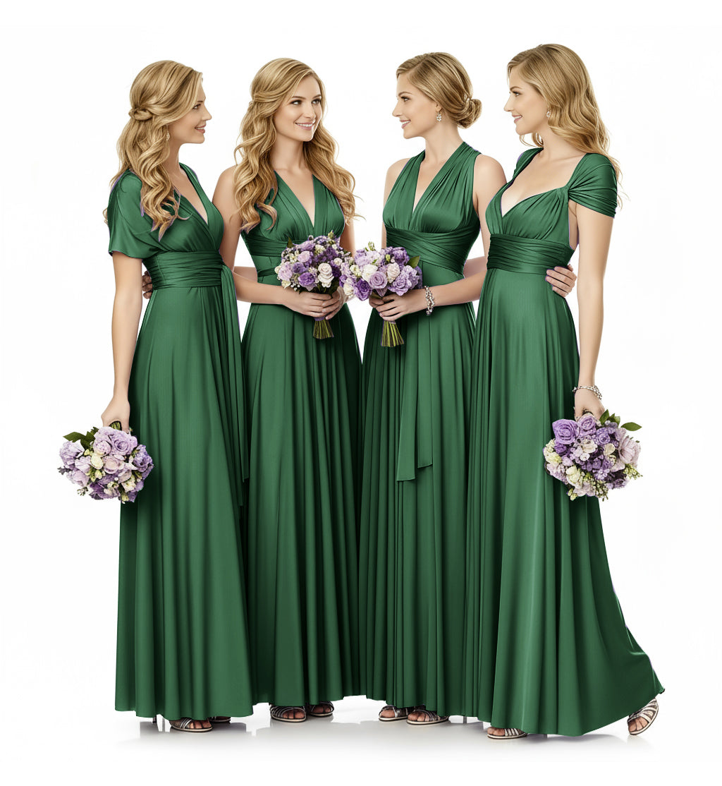 Convertible Infinity Maxi Multiway Dress With Pockets Regular Plus size Wedding Bridal Party Bridemaids Gown dark green 