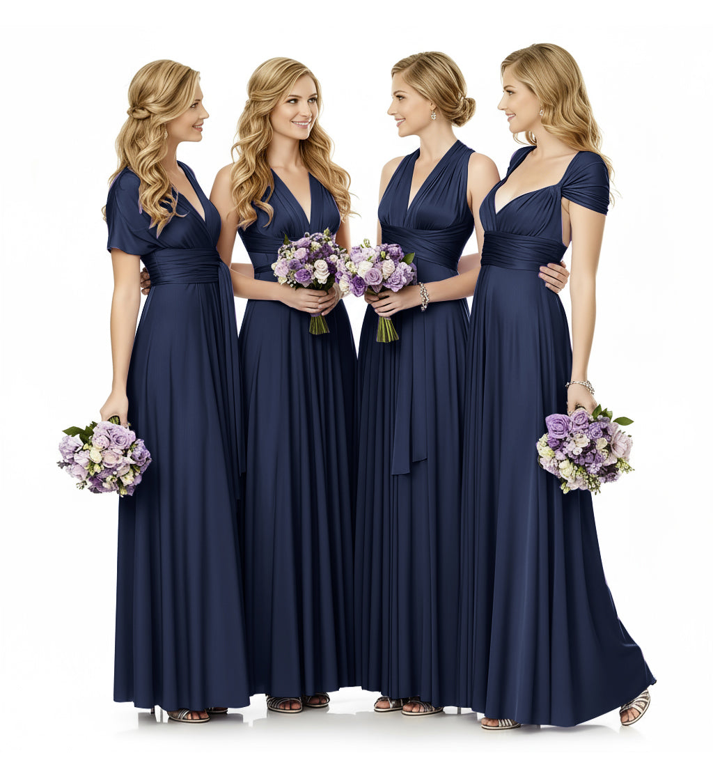 Convertible Infinity Maxi Multiway Dress With Pockets Regular Plus size Wedding Bridal Party Bridemaids Gown dark navy 