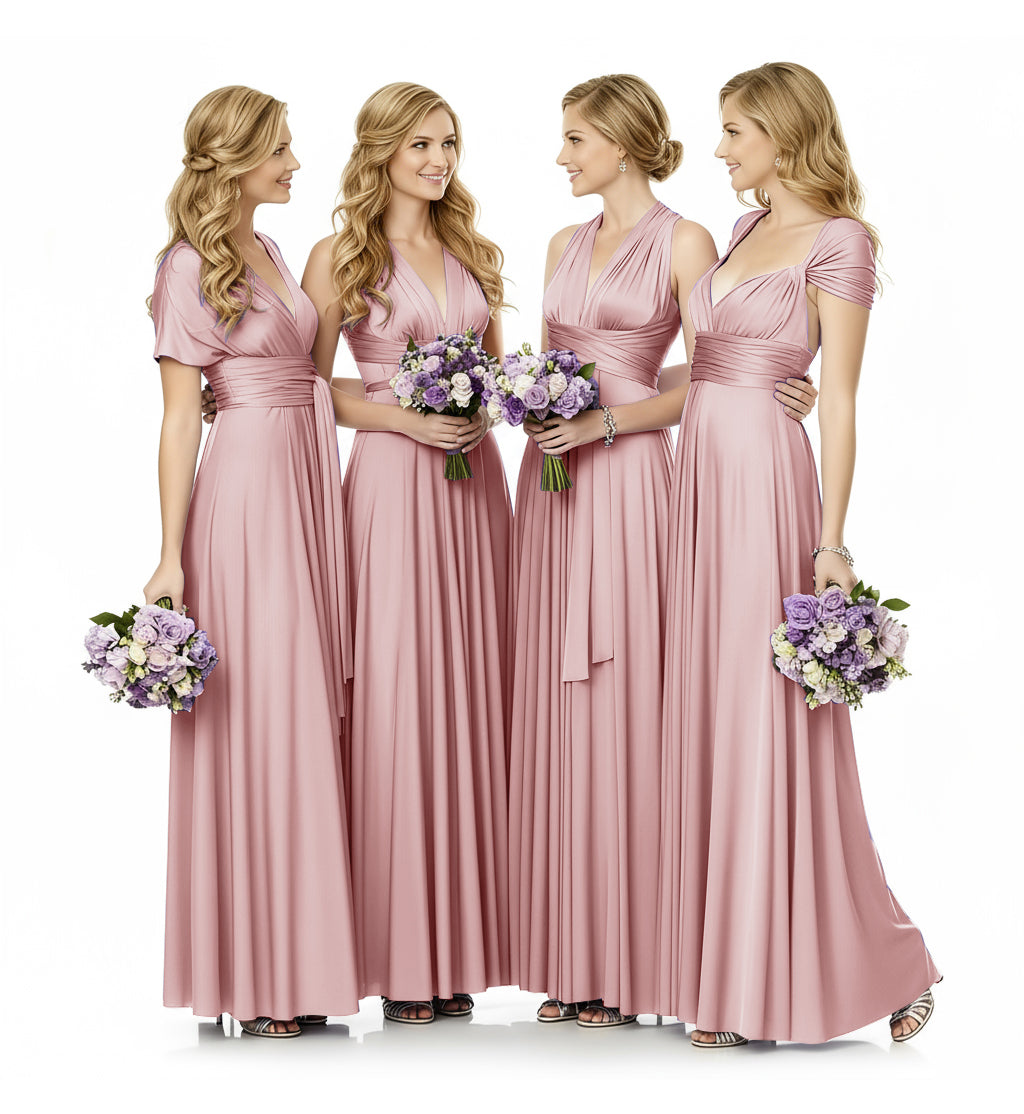 Convertible Infinity Maxi Multiway Dress With Pockets Regular Plus size Wedding Bridal Party Bridemaids Gown dusty rose 