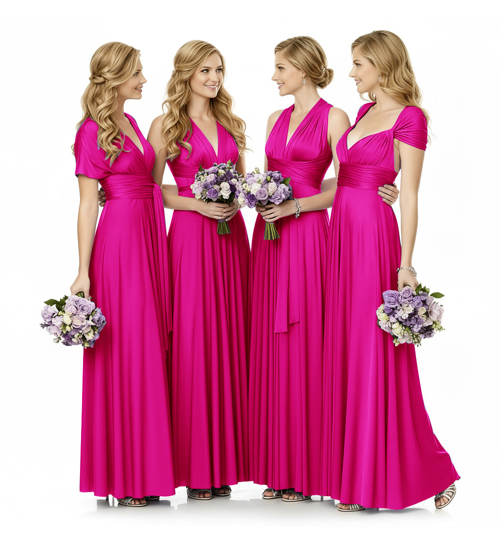 Convertible Infinity Maxi Multiway Dress With Pockets Regular Plus size Wedding Bridal Party Bridemaids Gown fuchsia 