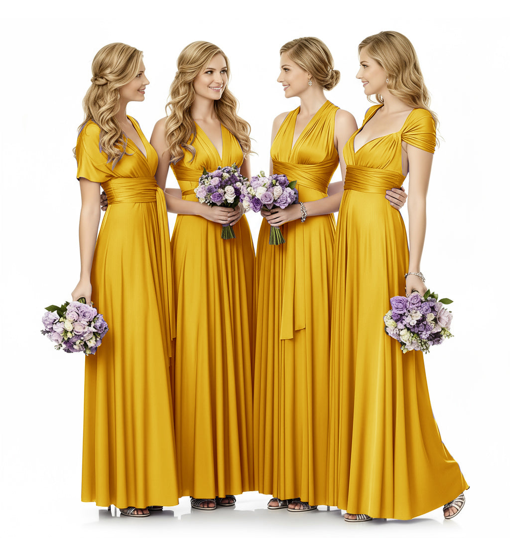 Convertible Infinity Maxi Multiway Dress With Pockets Regular Plus size Wedding Bridal Party Bridemaids Gown mustard yellow 
