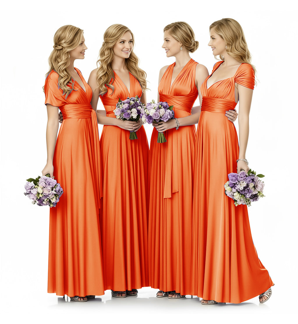 Convertible Infinity Maxi Multiway Dress With Pockets Regular Plus size Wedding Bridal Party Bridemaids Gown orange 