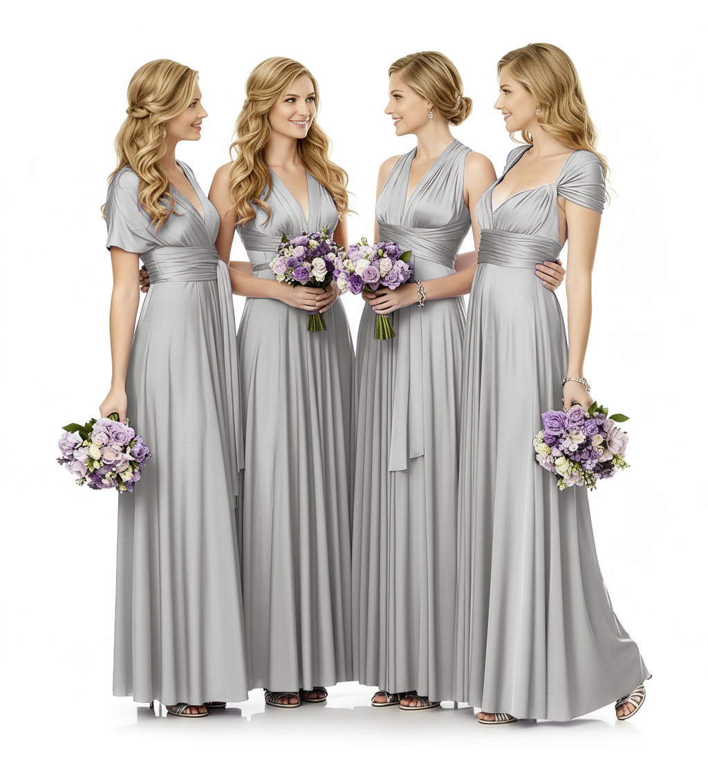 Convertible Infinity Maxi Multiway Dress With Pockets Regular Plus size Wedding Bridal Party Bridemaids Gown silver 