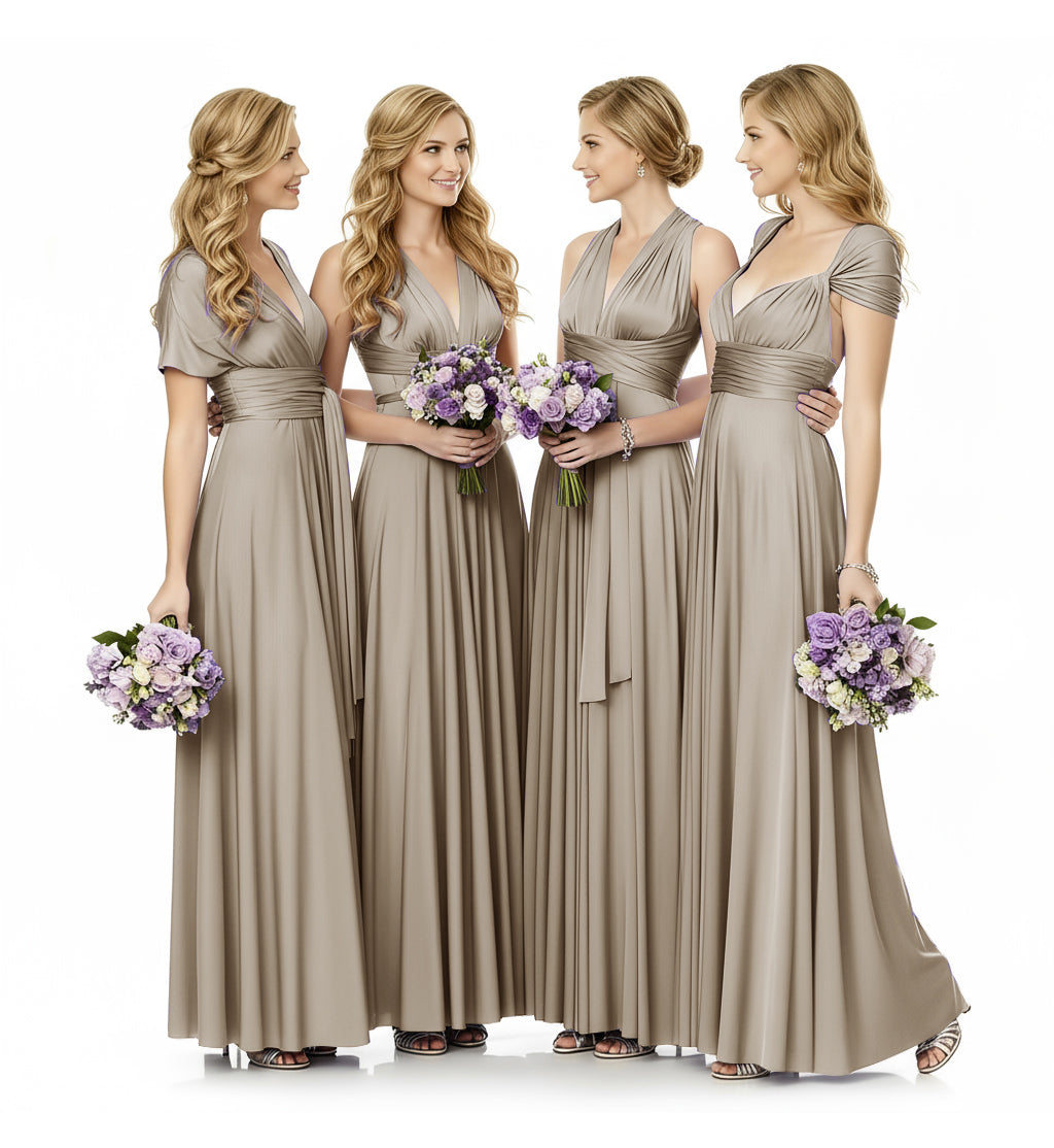 Convertible Infinity Maxi Multiway Dress With Pockets Regular Plus size Wedding Bridal Party Bridemaids Gown taupe 