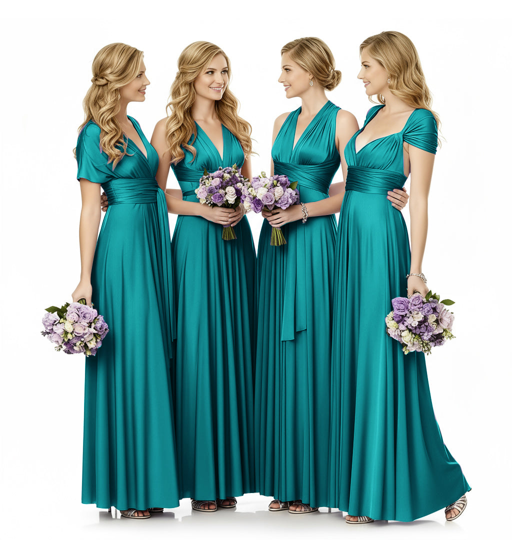 Convertible Infinity Maxi Multiway Dress With Pockets Regular Plus size Wedding Bridal Party Bridemaids Gown teal green 