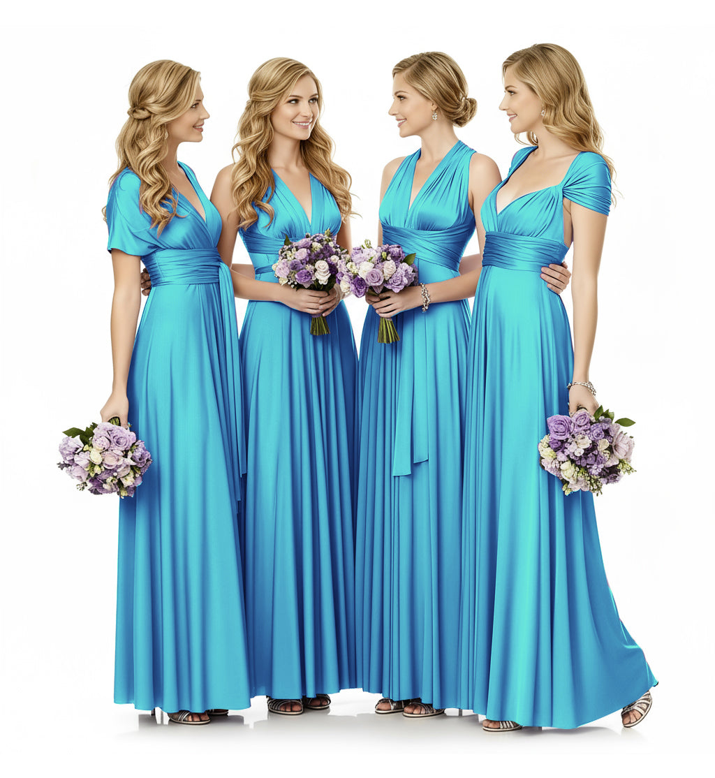 Convertible Infinity Maxi Multiway Dress With Pockets Regular Plus size Wedding Bridal Party Bridemaids Gown turquoise blue 