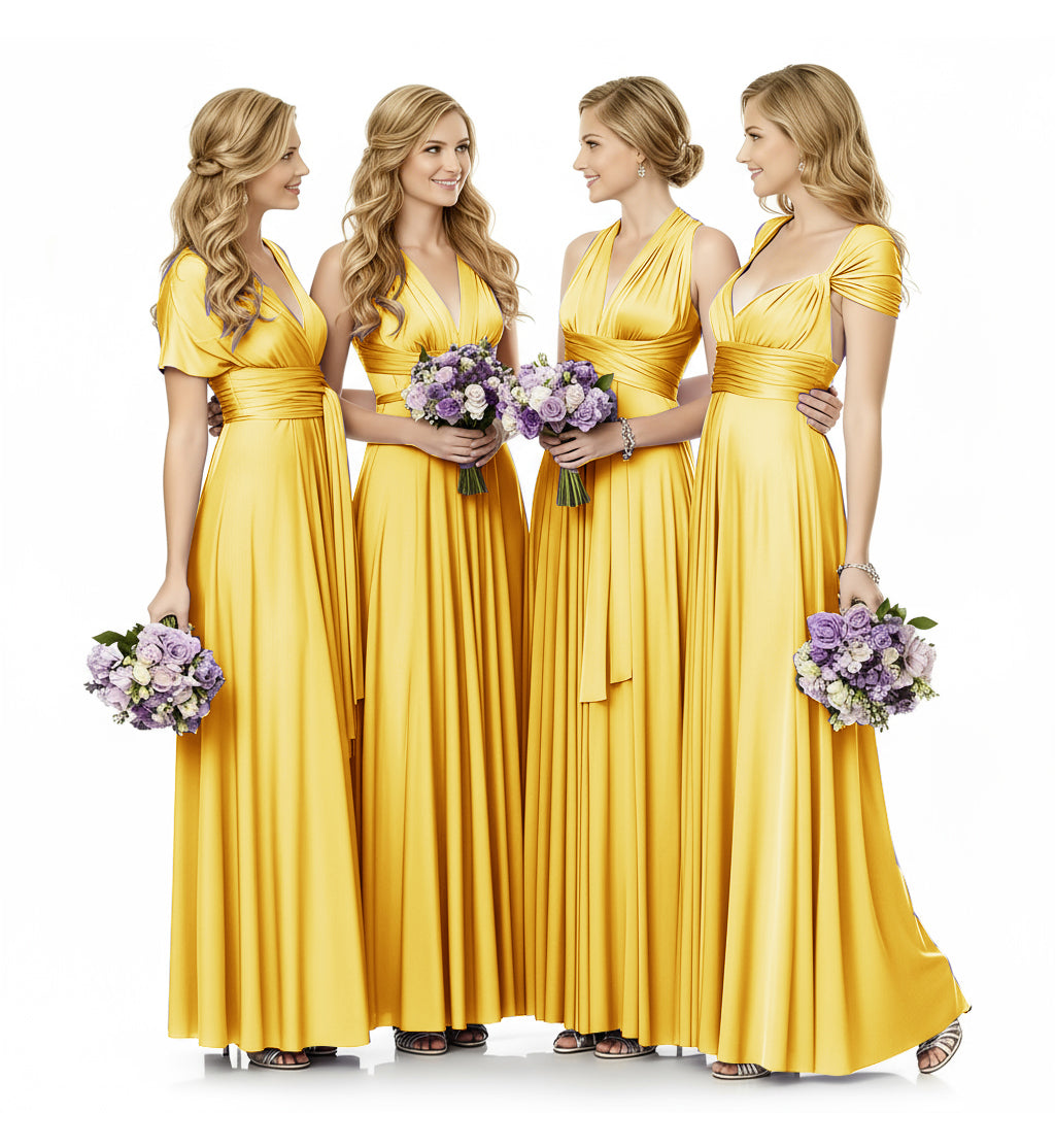 Convertible Infinity Maxi Multiway Dress With Pockets Regular Plus size Wedding Bridal Party Bridemaids Gown yellow 