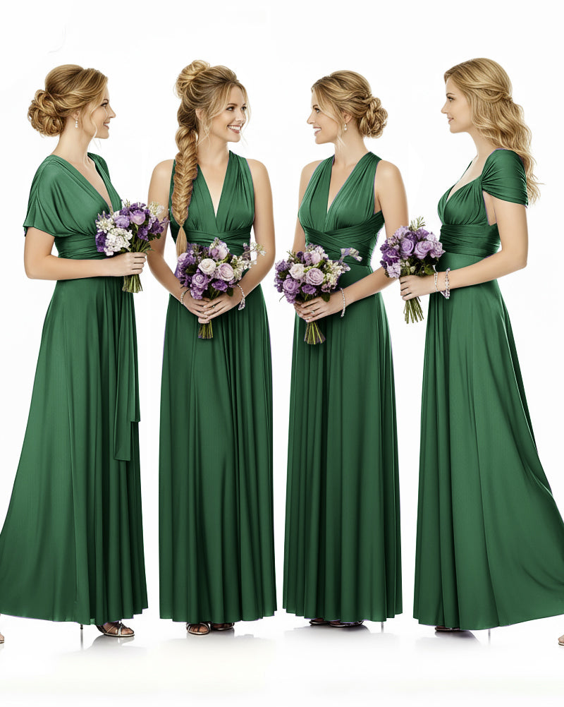 Convertible Maxi Infinity Multiway Dress With Pockets Regular Plus size Wedding Bridal Party Bridemaids Gown dark green 