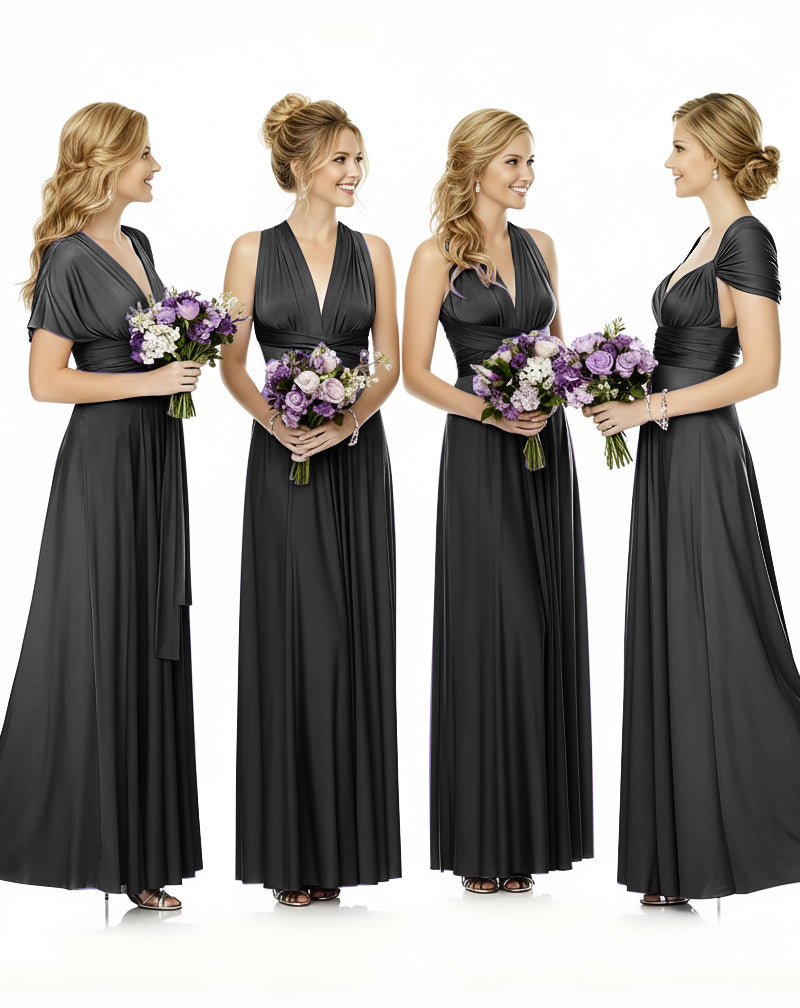 Convertible Maxi Wrap Infinity Dress With Pockets Regular Plus size Wedding Bridal Party Bridemaids Gownblack 