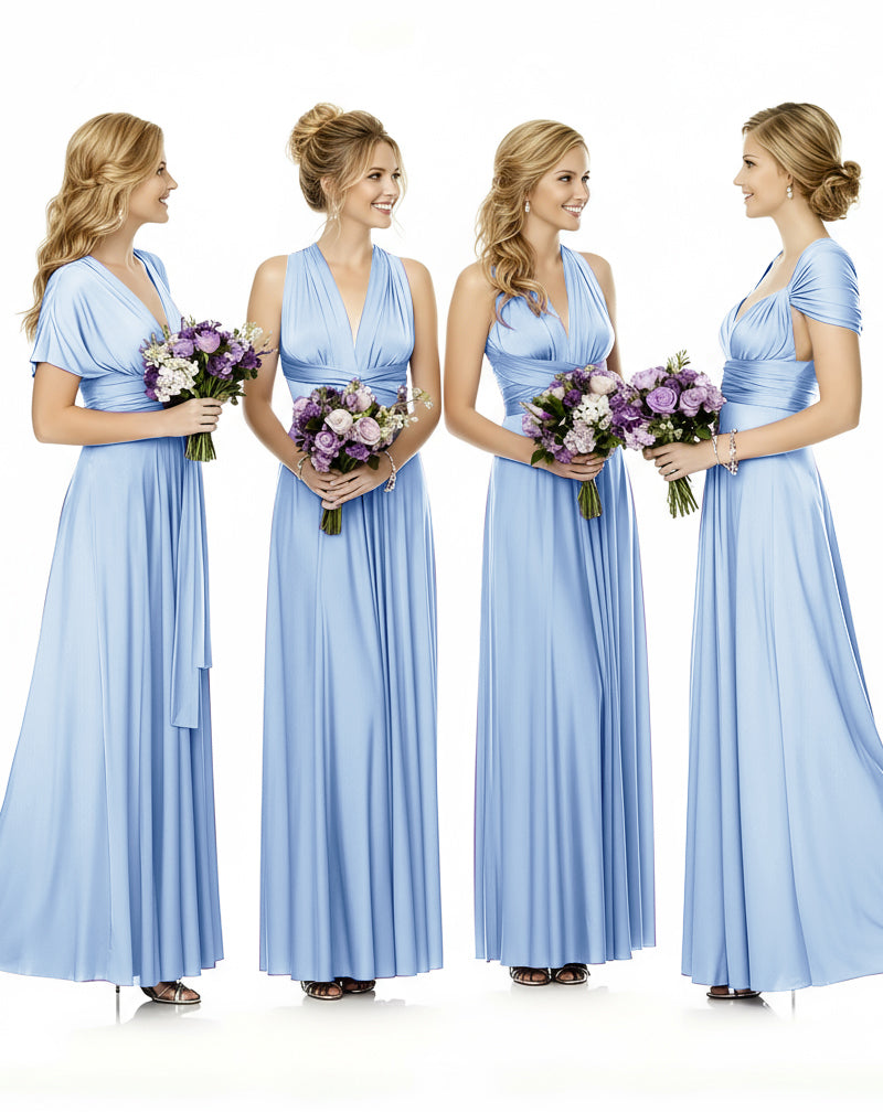 Convertible Maxi Wrap Infinity Dress With Pockets Regular Plus size Wedding Bridal Party Bridemaids Gownblue 