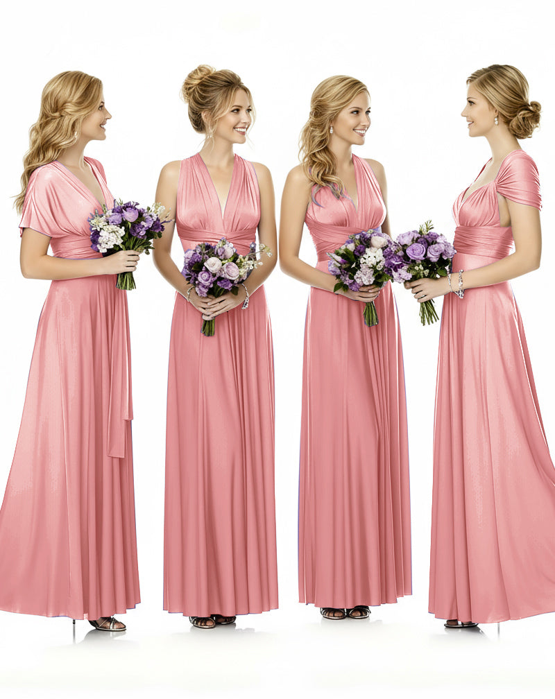 Convertible Maxi Wrap Infinity Dress With Pockets Regular Plus size Wedding Bridal Party Bridemaids Gownblushing pink 