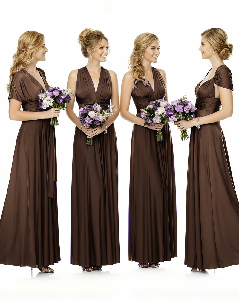 Convertible Maxi Wrap Infinity Dress With Pockets Regular Plus size Wedding Bridal Party Bridemaids Gownbrown 