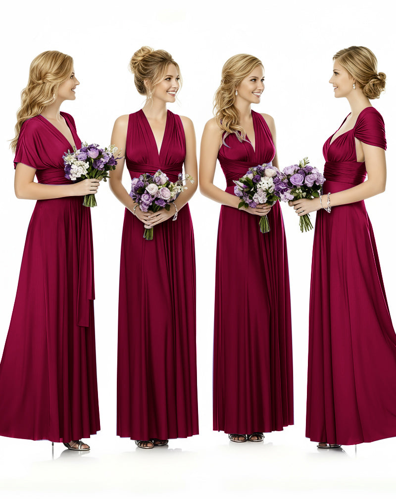 Convertible Maxi Wrap Infinity Dress With Pockets Regular Plus size Wedding Bridal Party Bridemaids Gownburgundy 