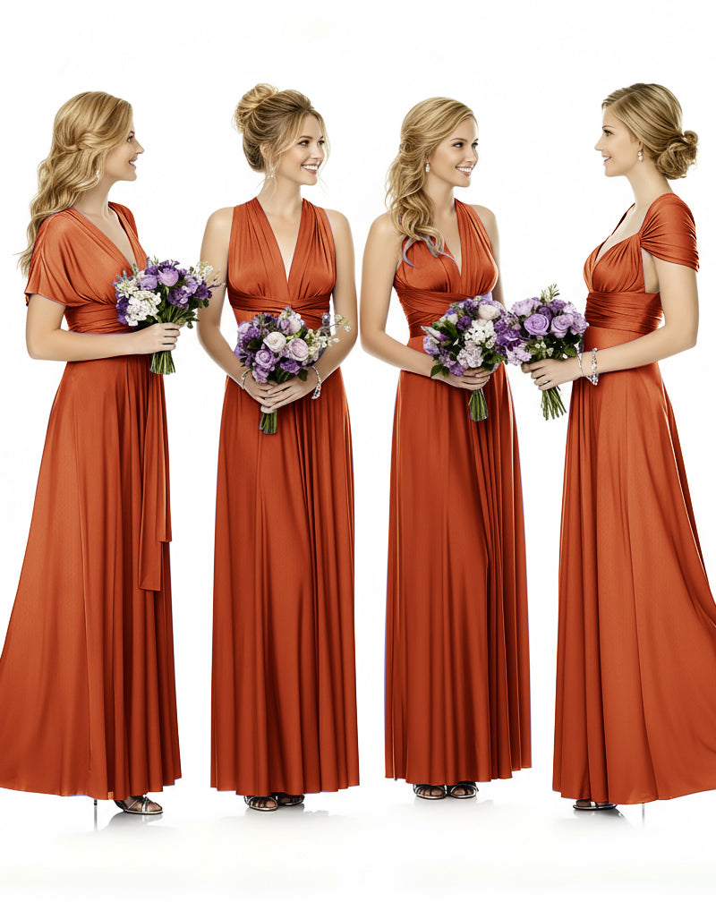 Convertible Maxi Wrap Infinity Dress With Pockets Regular Plus size Wedding Bridal Party Bridemaids Gownburnt orange 