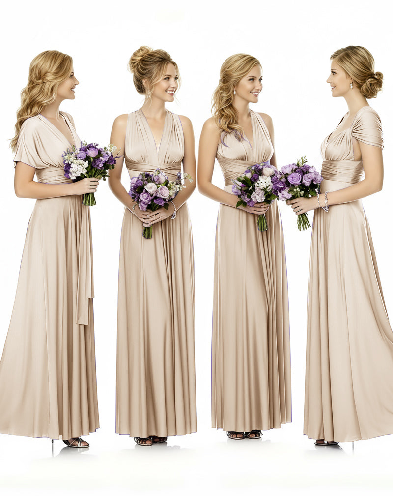 Convertible Maxi Wrap Infinity Dress With Pockets Regular Plus size Wedding Bridal Party Bridemaids Gownchampagne 