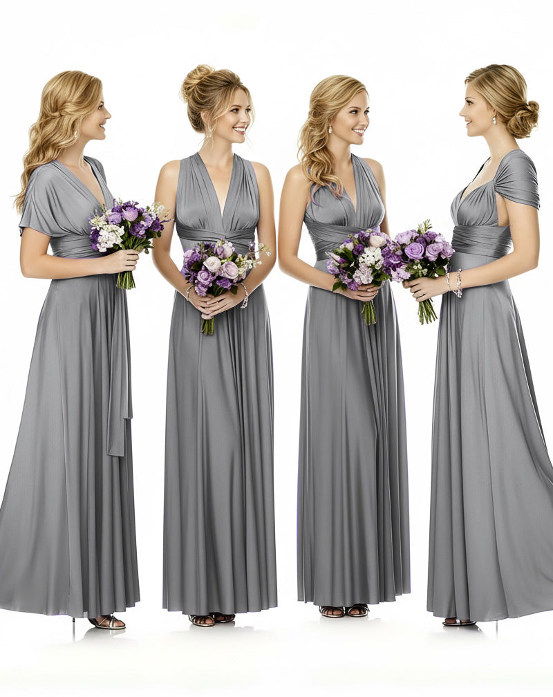 Convertible Maxi Wrap Infinity Dress With Pockets Regular Plus size Wedding Bridal Party Bridemaids Gowncharcoal grey 