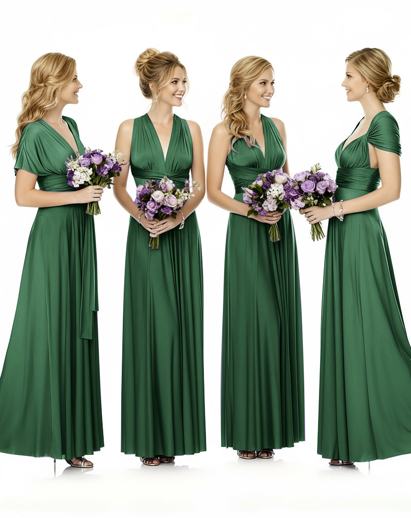 Convertible Maxi Wrap Infinity Dress With Pockets Regular Plus size Wedding Bridal Party Bridemaids Gowndark green 