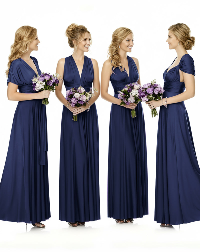 Convertible Maxi Wrap Infinity Dress With Pockets Regular Plus size Wedding Bridal Party Bridemaids Gowndark navy 