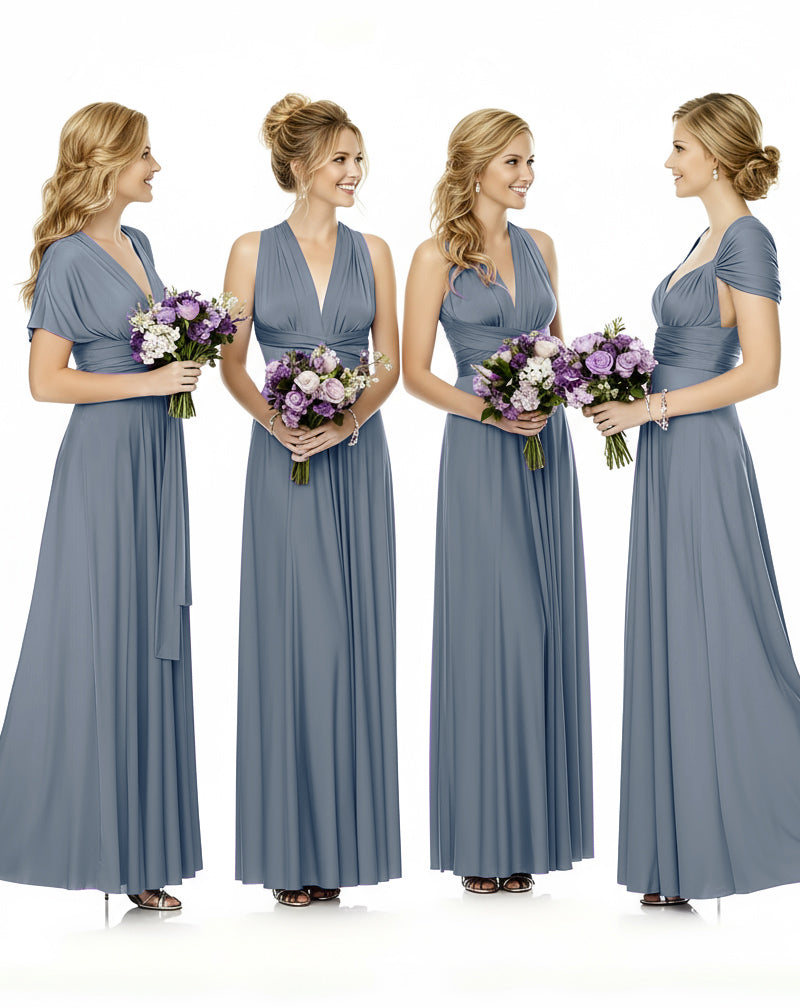 Convertible Maxi Wrap Infinity Dress With Pockets Regular Plus size Wedding Bridal Party Bridemaids Gowndusty blue 