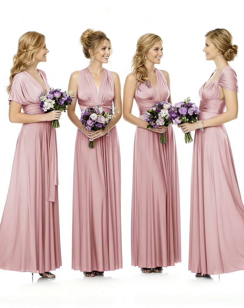 Convertible Maxi Wrap Infinity Dress With Pockets Regular Plus size Wedding Bridal Party Bridemaids Gowndusty rose 