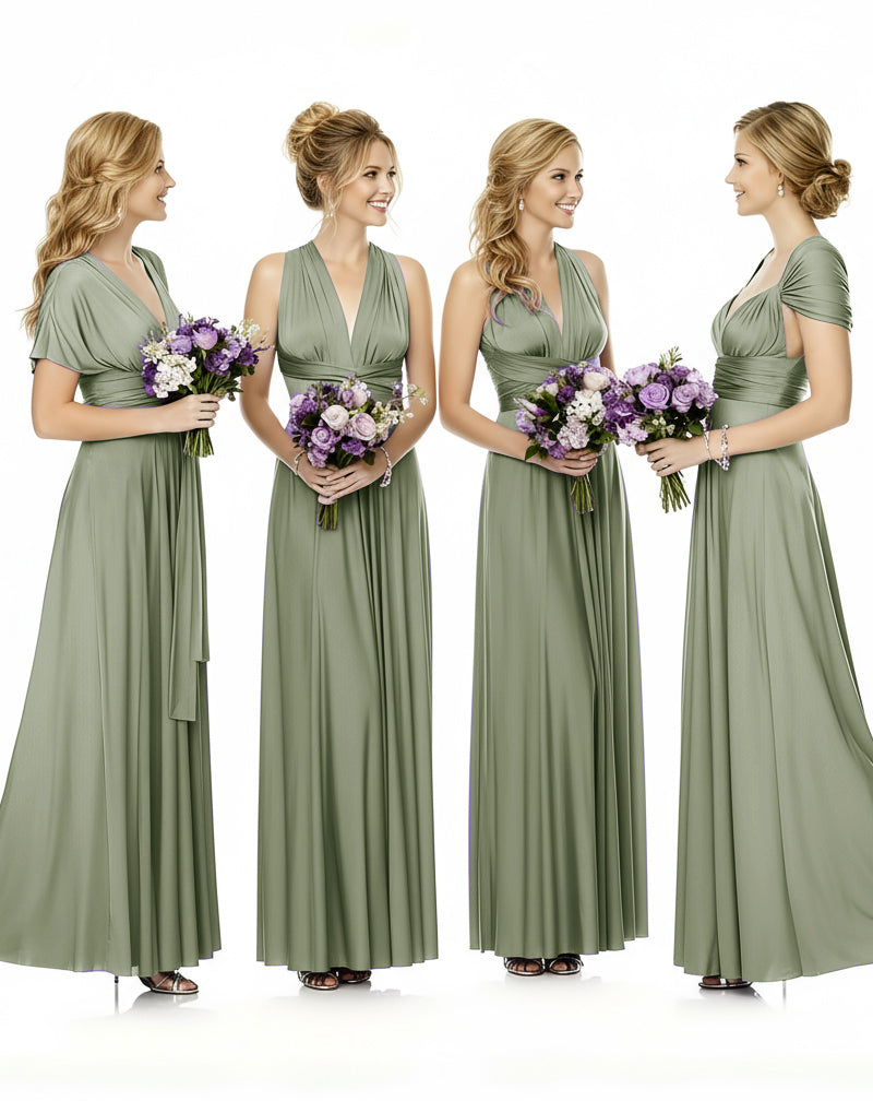 Convertible Maxi Wrap Infinity Dress With Pockets Regular Plus size Wedding Bridal Party Bridemaids Gowndusty sage 